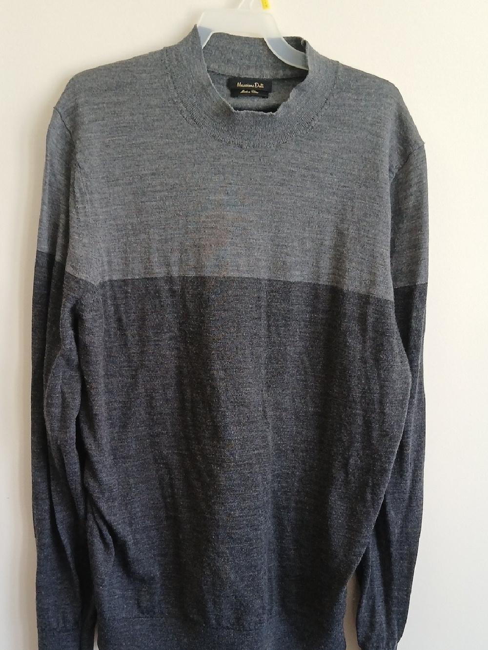 Massimo Dutti Men's Two-Tone Gray Crewneck Wool Sweater